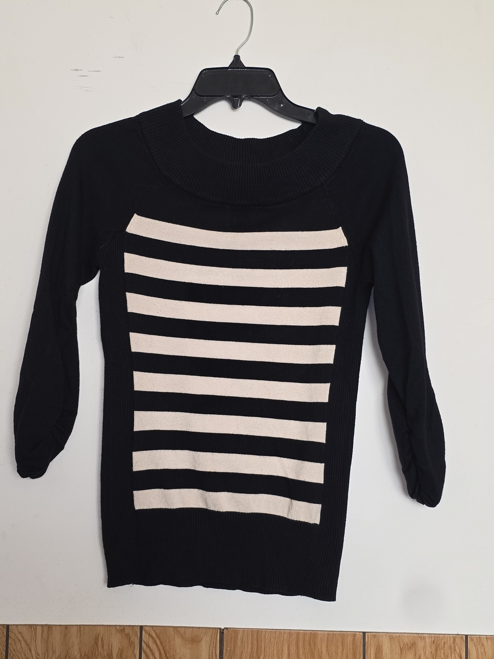 One A Black and Cream Striped Knit Top